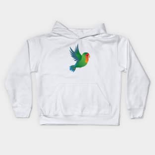 Flying green peach faced lovebird Kids Hoodie